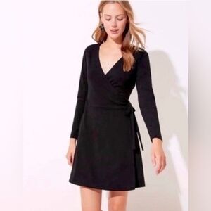 New $89 LOFT XS Wrap Dress Black Knit V Neck Long Sleeve Minimalist Chic A Line
